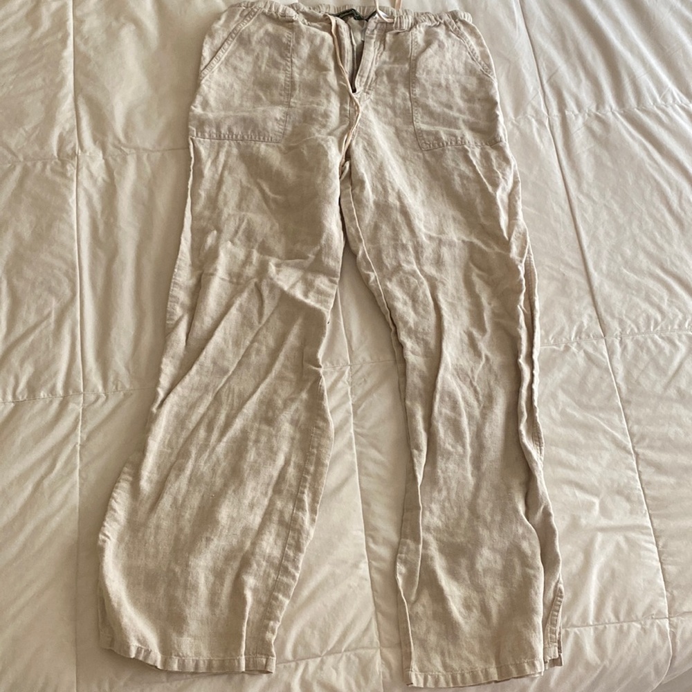 Natural linen cropped drawstring pant